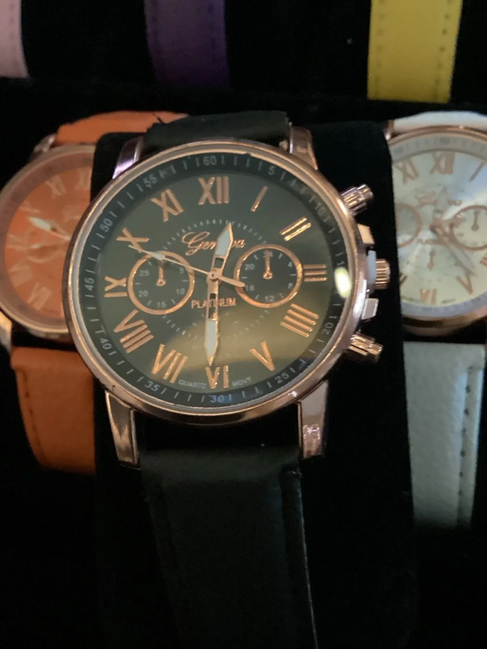 Geneva Platinum Women's Multicolor Leather-Style Strap Watch individual